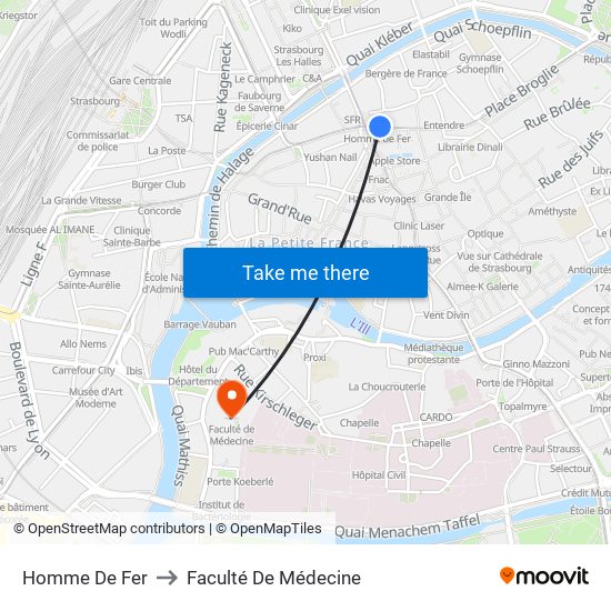 Homme De Fer to Faculté De Médecine map