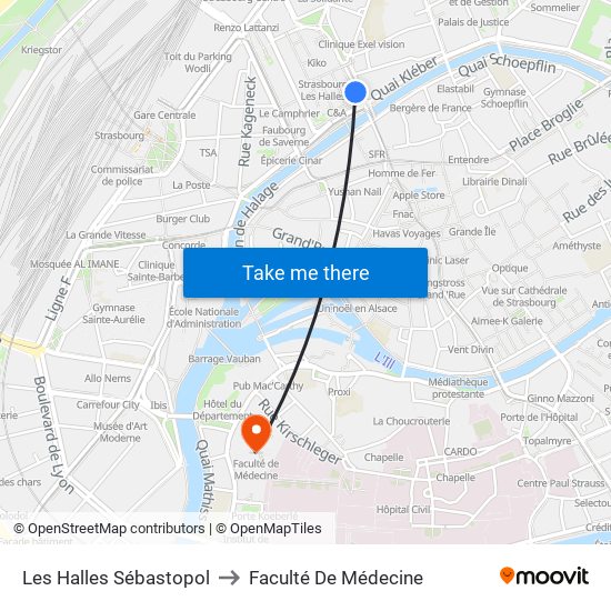 Les Halles Sébastopol to Faculté De Médecine map