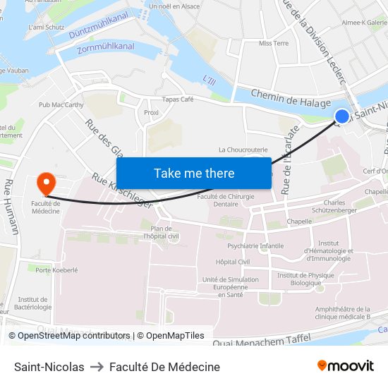 Saint-Nicolas to Faculté De Médecine map