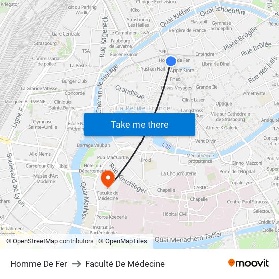 Homme De Fer to Faculté De Médecine map