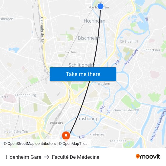 Hoenheim Gare to Faculté De Médecine map