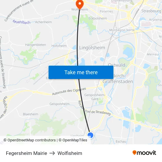 Fegersheim Mairie to Wolfisheim map
