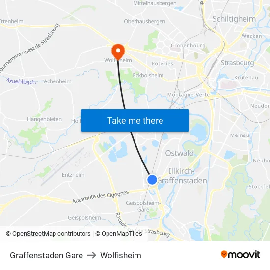 Graffenstaden Gare to Wolfisheim map