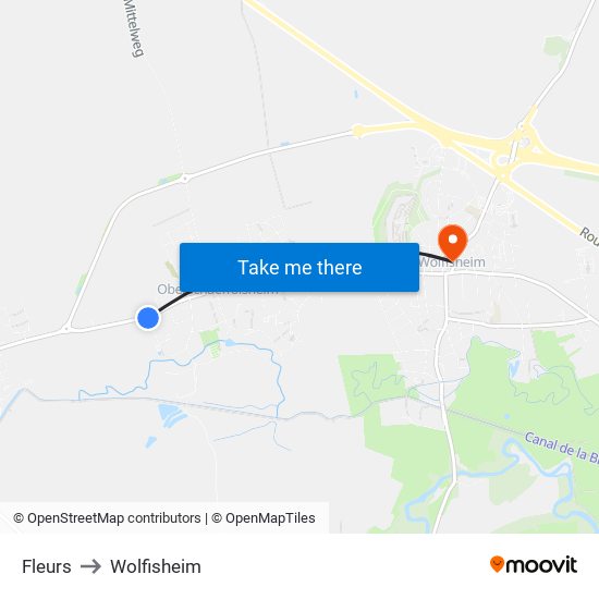 Fleurs to Wolfisheim map