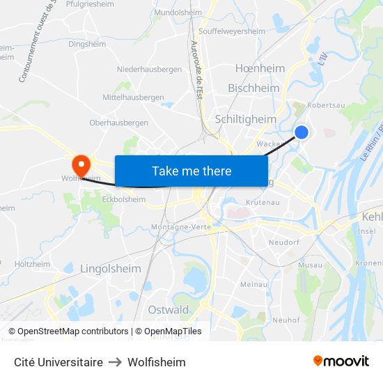 Cité Universitaire to Wolfisheim map