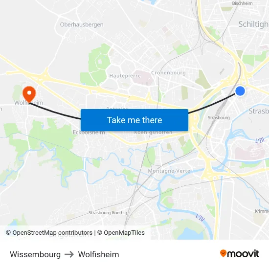 Wissembourg to Wolfisheim map