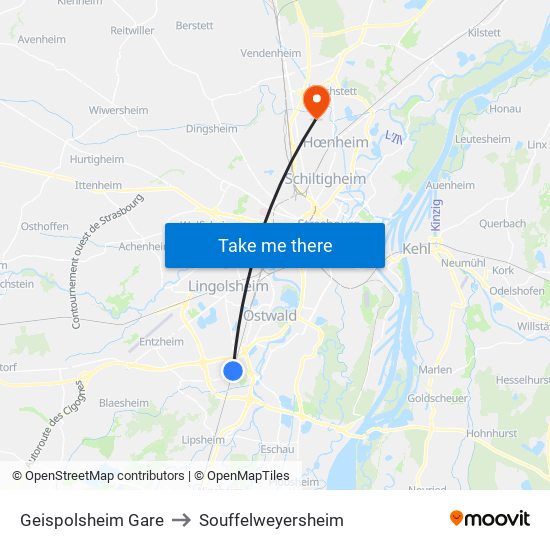 Geispolsheim Gare to Souffelweyersheim map