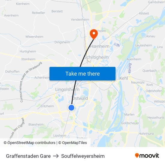 Graffenstaden Gare to Souffelweyersheim map