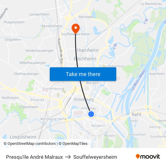 Presqu'Ile André Malraux to Souffelweyersheim map