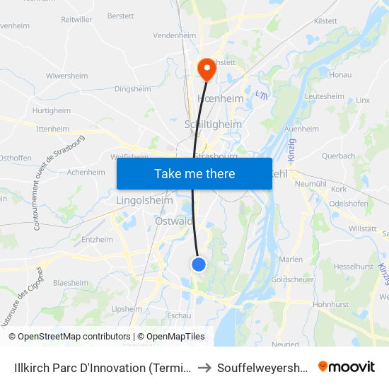 Illkirch Parc D'Innovation (Terminus) to Souffelweyersheim map