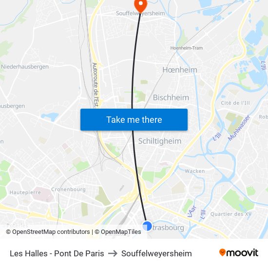 Les Halles - Pont De Paris to Souffelweyersheim map