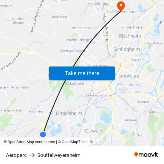 Aéroparc to Souffelweyersheim map