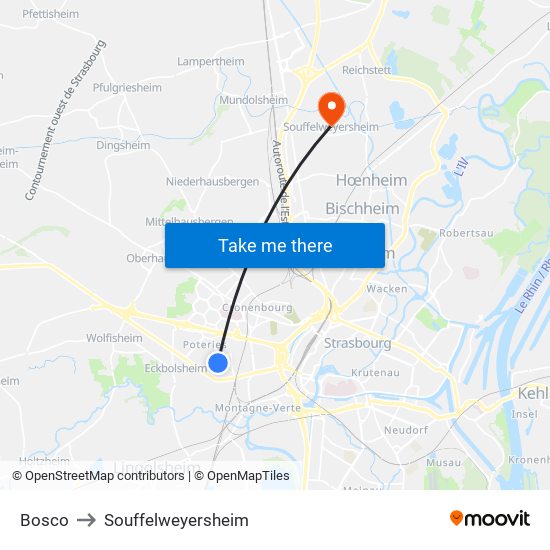 Bosco to Souffelweyersheim map
