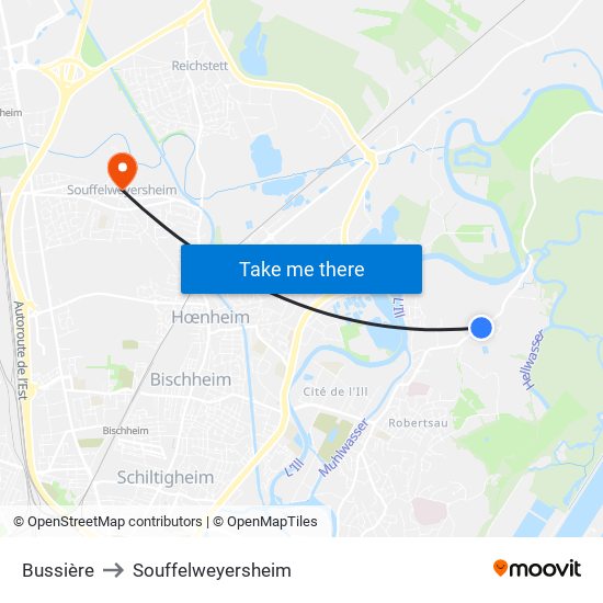 Bussière to Souffelweyersheim map