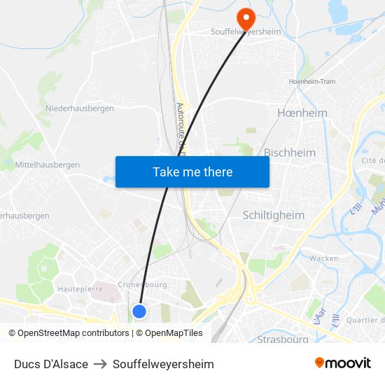 Ducs D'Alsace to Souffelweyersheim map