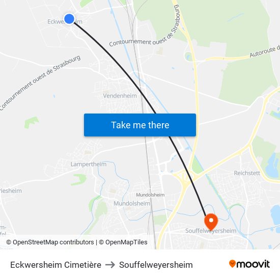 Eckwersheim Cimetière to Souffelweyersheim map