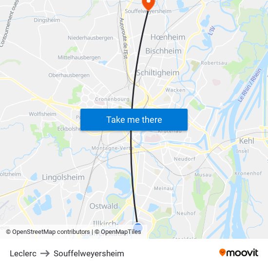 Leclerc to Souffelweyersheim map