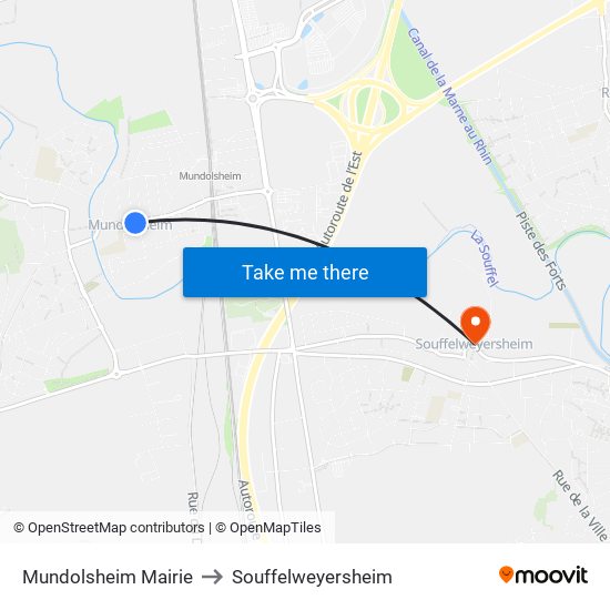 Mundolsheim Mairie to Souffelweyersheim map