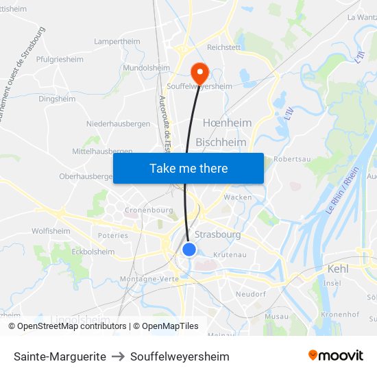 Sainte-Marguerite to Souffelweyersheim map