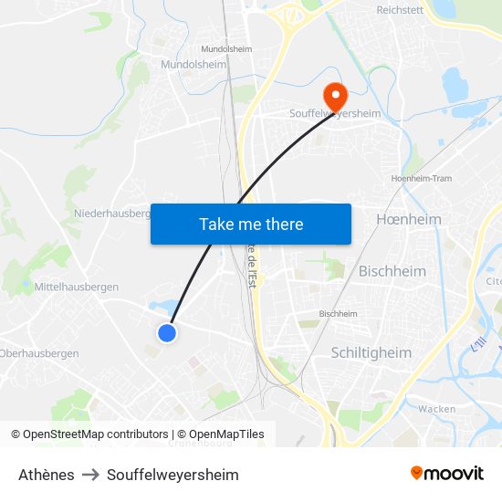 Athènes to Souffelweyersheim map