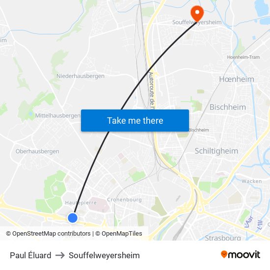 Paul Éluard to Souffelweyersheim map