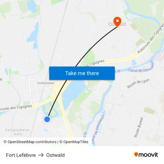 Fort Lefèbvre to Ostwald map