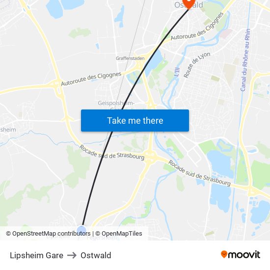 Lipsheim Gare to Ostwald map