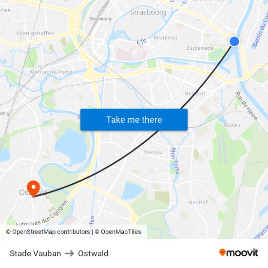 Stade Vauban to Ostwald map