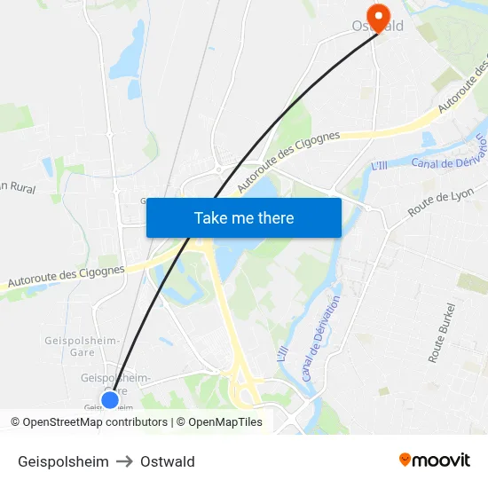 Geispolsheim to Ostwald map