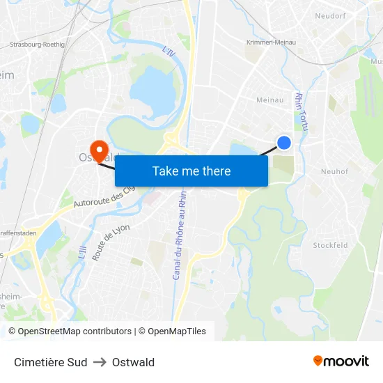 Cimetière Sud to Ostwald map