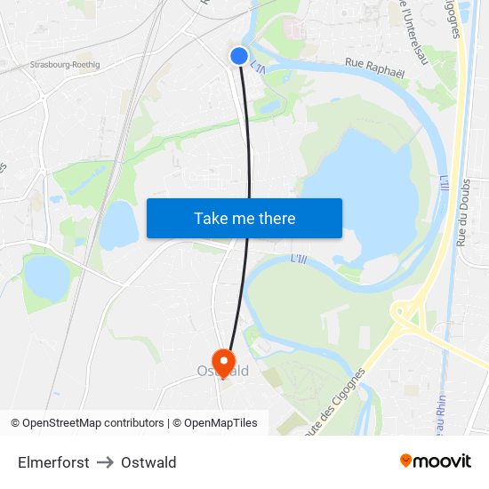 Elmerforst to Ostwald map