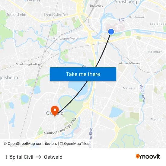 Hôpital Civil to Ostwald map