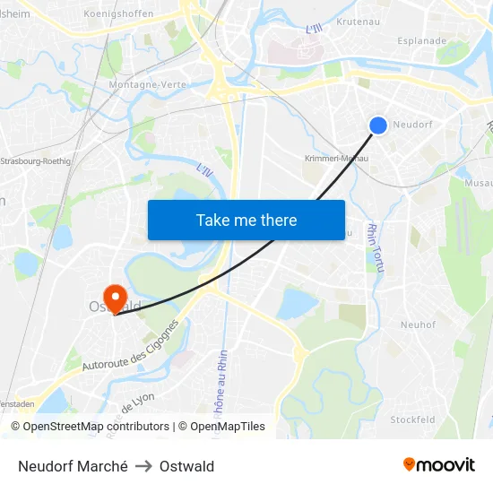 Neudorf Marché to Ostwald map