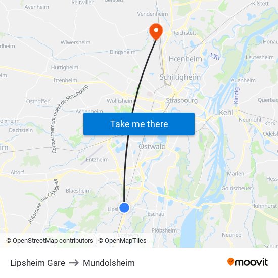 Lipsheim Gare to Mundolsheim map