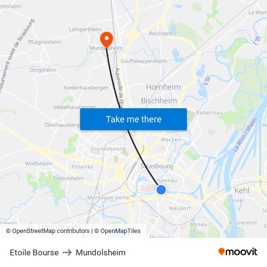 Etoile Bourse to Mundolsheim map