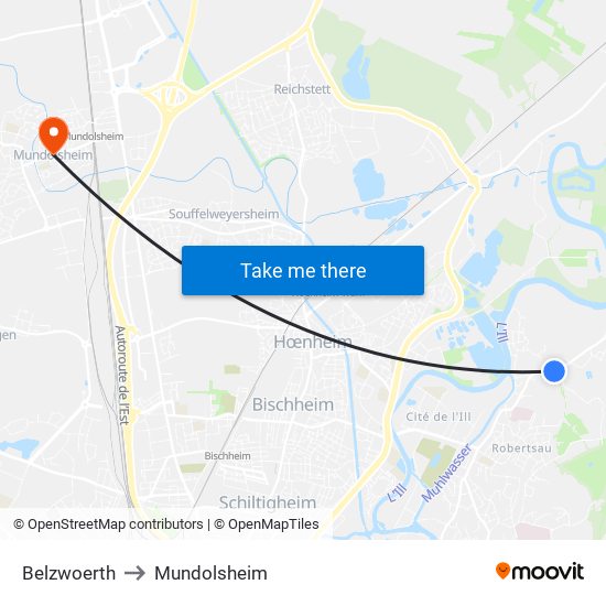 Belzwoerth to Mundolsheim map