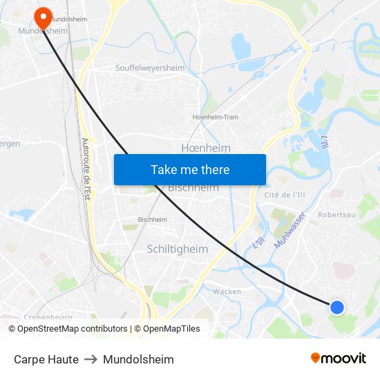 Carpe Haute to Mundolsheim map