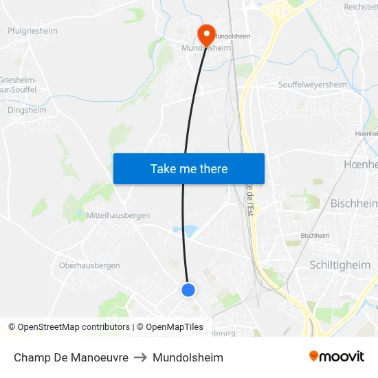 Champ De Manoeuvre to Mundolsheim map