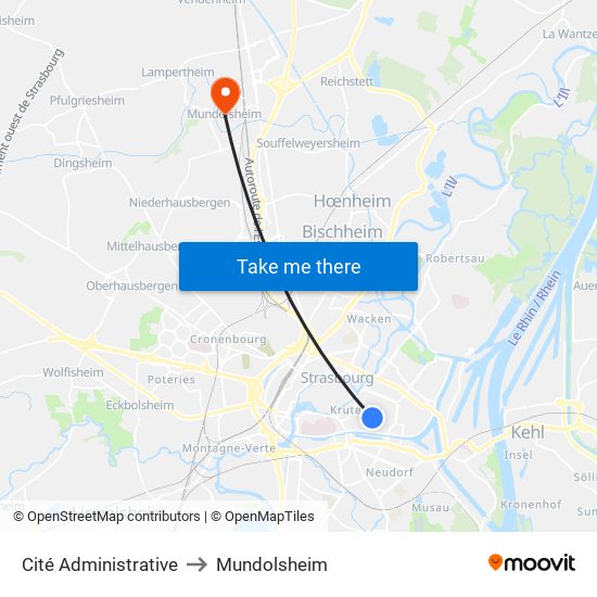 Cité Administrative to Mundolsheim map
