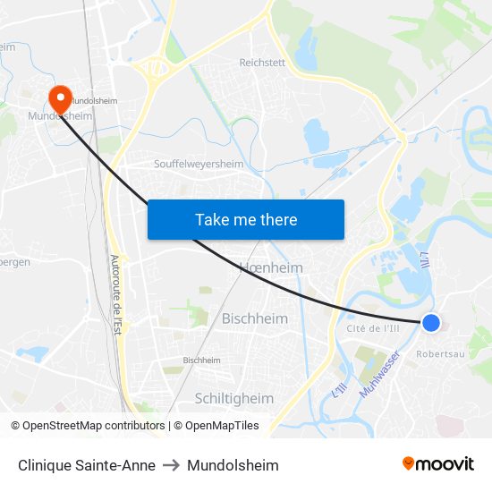 Clinique Sainte-Anne to Mundolsheim map