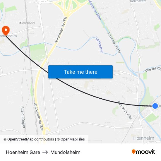 Hoenheim Gare to Mundolsheim map