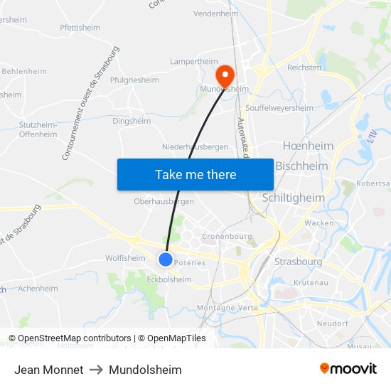 Jean Monnet to Mundolsheim map