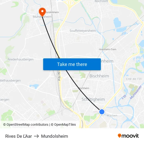 Rives De L'Aar to Mundolsheim map