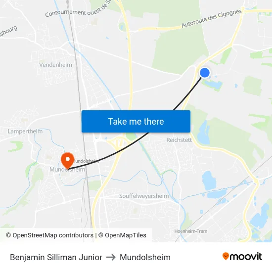 Benjamin Silliman Junior to Mundolsheim map