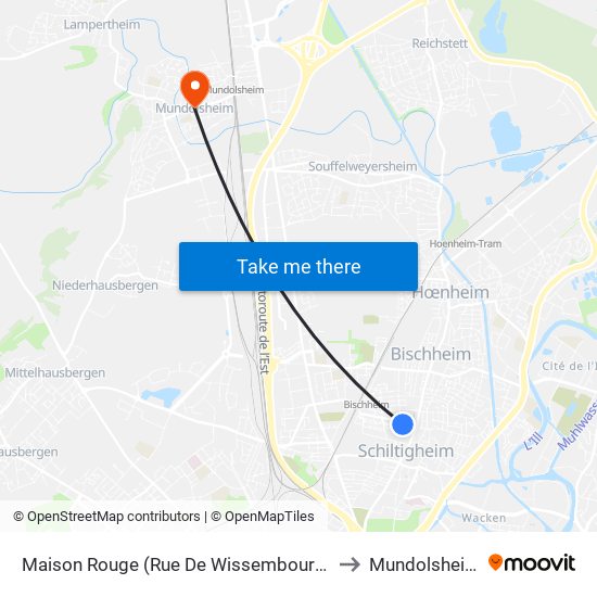 Maison Rouge (Rue De Wissembourg) to Mundolsheim map