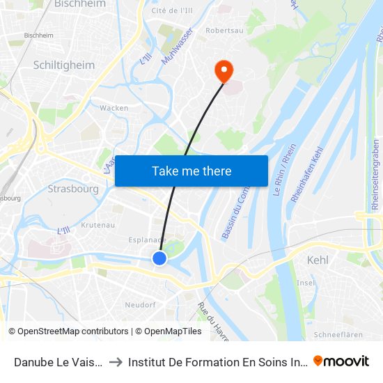 Danube Le Vaisseau to Institut De Formation En Soins Infirmiers map