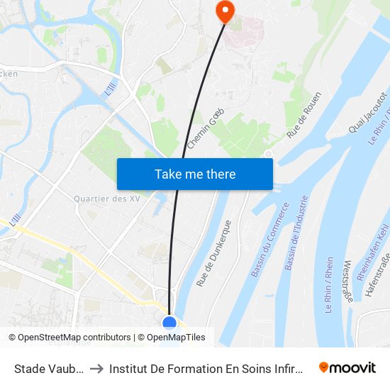 Stade Vauban to Institut De Formation En Soins Infirmiers map