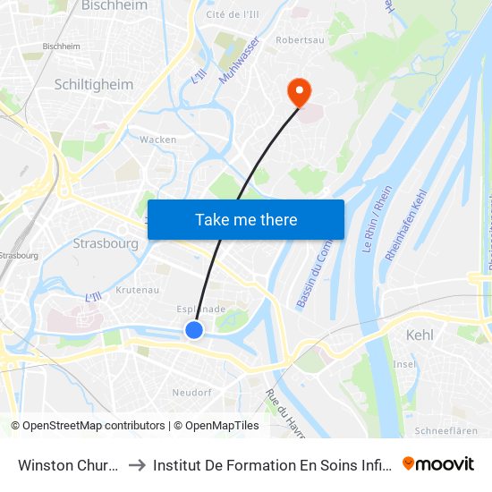 Winston Churchill to Institut De Formation En Soins Infirmiers map