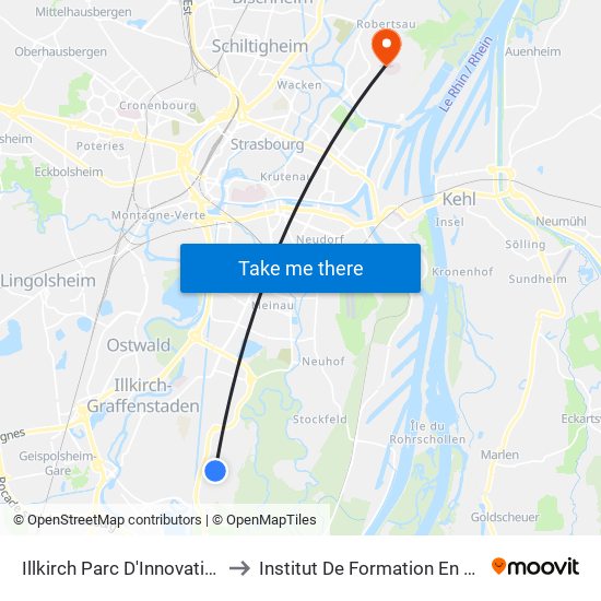 Illkirch Parc D'Innovation (Terminus) to Institut De Formation En Soins Infirmiers map