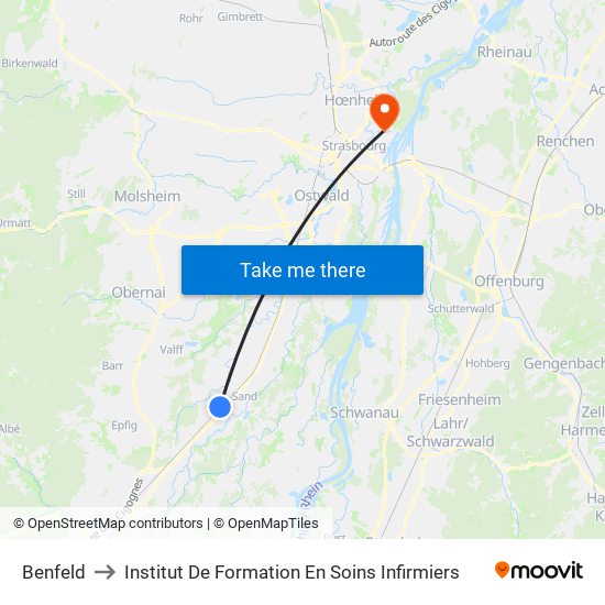 Benfeld to Institut De Formation En Soins Infirmiers map